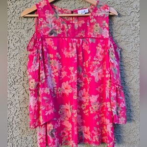 Poppi Pink Floral Cold Shoulder Blouse